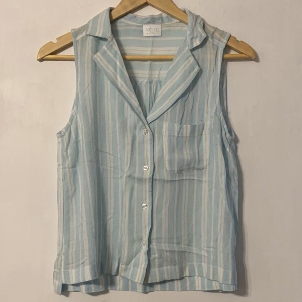 Abound Blue White Stripe Button Down Crop Top Size XS